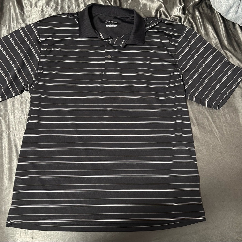 PGA Tour Men's Black Striped Polo Shirt